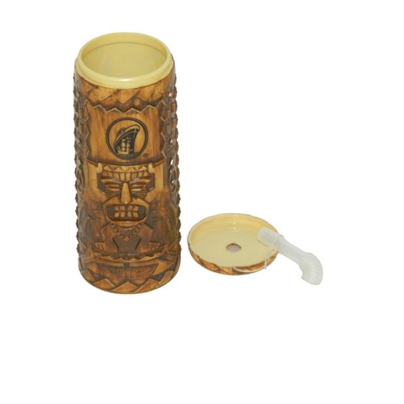 2 for/ $25 Whirley Tiki Plastic Drink Cruise Ship Tumbler Lid Straw Raised Hut - Picture 10 of 11